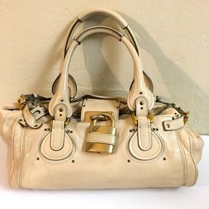 Vintage Chloe Paddington Leather Handbag Cream Gold Classic Shoulder Purse